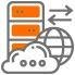 Схематичное изображение: логотип интернета, облако и таблица соеденяются разнонаправленными стрелками